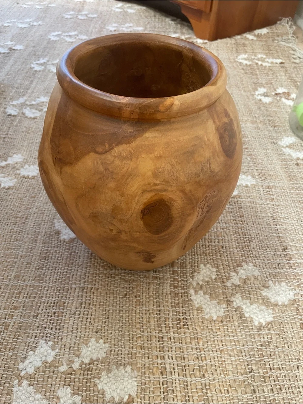 Turned Teak Root Dry Vase Rounded Urn